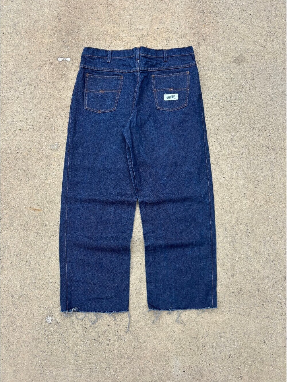 80's Workwear Vintage Wide Leg Raw Dark Blue Denim Jean 35